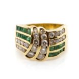 Emerald and diamond set 18ct yellow gold ring