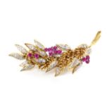 Ruby & diamond 18ct gold flower brooch