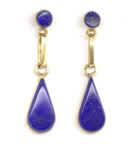 Lapis and 14ct yellow gold drop earrings