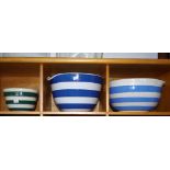 Three Australian striped large mixing bowls