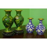 Two pairs of small cloisonne vases