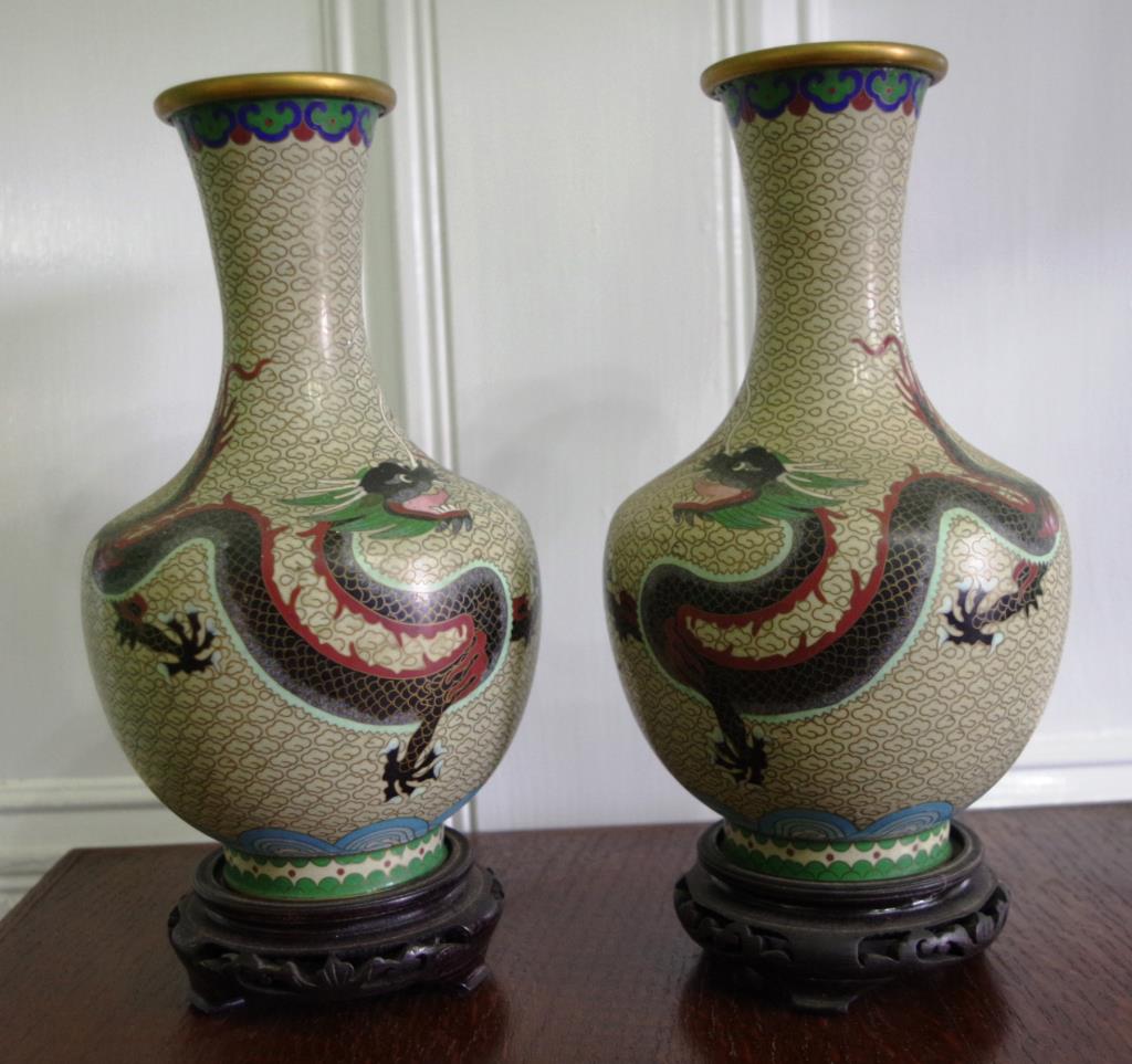 Pair of large Chinese cloisonne vases