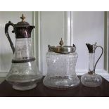 Etched glass & silver plate claret jug