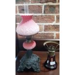 Bohemian small oil lamp with pink shade