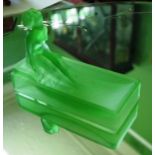 Art Deco frosted green glass lady soap dish