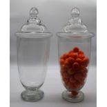 Two large contemporary glass decorator jars