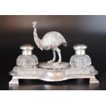 Australian silver plate ink stand with emu
