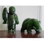 Canadian green stone carvings - Eskimo & Bear