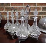 Pair three bottle decanter set & stand