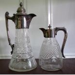 Two cut crystal wine / claret jugs