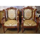 Pair of Victorian walnut armchairs