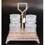 Two bottle pickle jars and plated stand