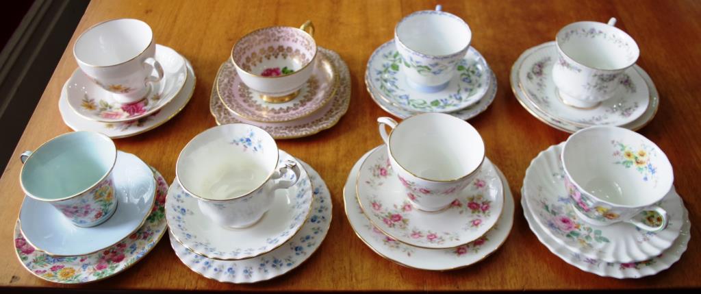 Eight various English bone china Trios