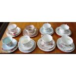 Eight various English bone china Trios