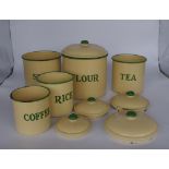 Set of five Cream & Green kitchen canisters