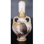 Royal Worcester blush ivory 2 handled vase