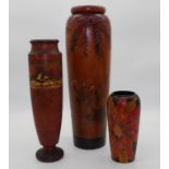 Three large pokerwork vases