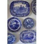 Four assorted blue & white plates & platters