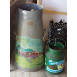 Large milk churn painted with house scene