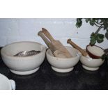 Three vintage Mortar & Pestles