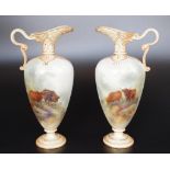 Pair Royal Worcester ewers, hand painted with