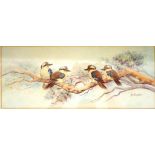 M Simpson, Kookaburras in gum tree