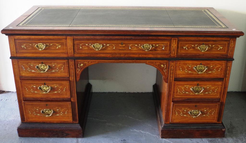 Good Victorian rosewood twin pedestal desk - Image 2 of 8