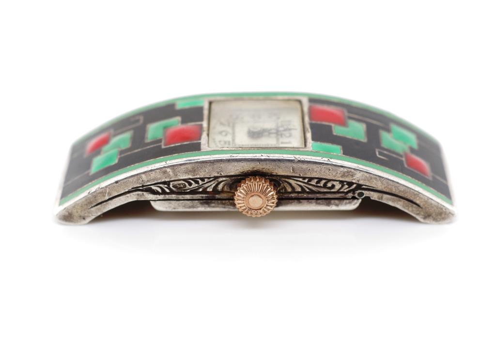 Art Deco enamel and silver watch - Image 6 of 8