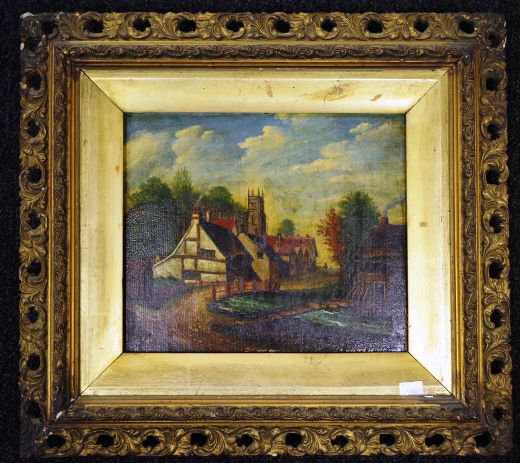 Antique framed English School Village Scene - Image 3 of 10