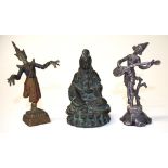 Three Oriental carved bronze figures