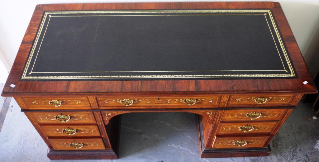 Good Victorian rosewood twin pedestal desk - Image 7 of 8