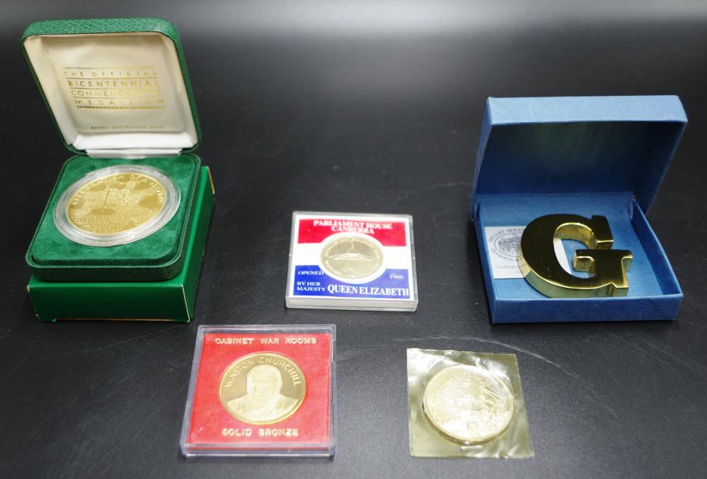 Collection four various commemorative medallions