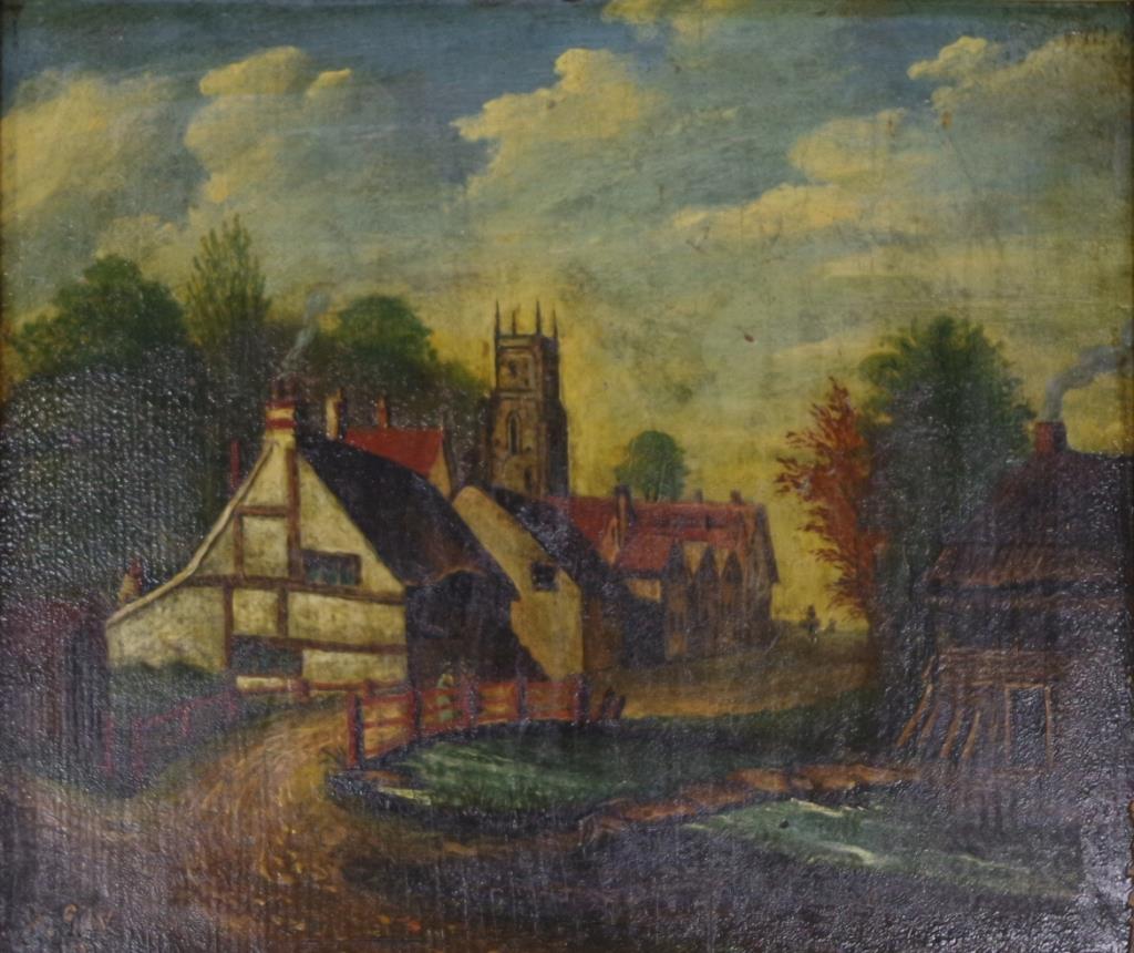 Antique framed English School Village Scene - Image 6 of 10