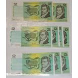 Nine Australian paper $2 notes