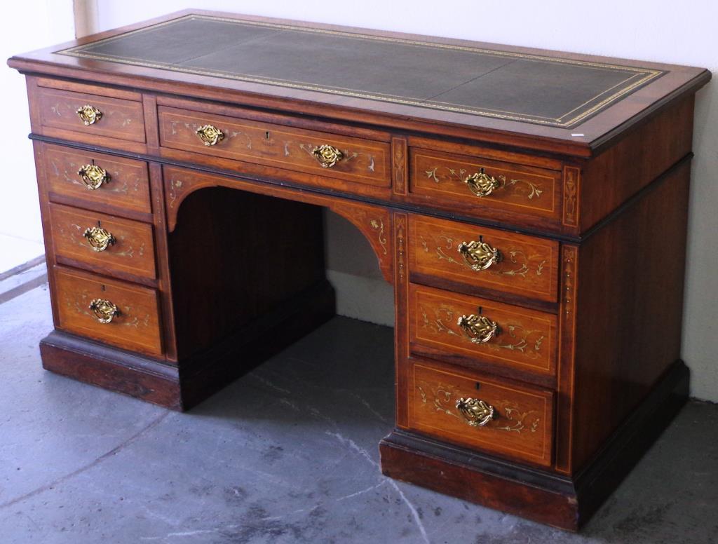 Good Victorian rosewood twin pedestal desk - Image 5 of 8