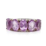 Five stone amethyst set silver ring
