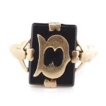 Antique 9ct rose gold and onyx ring