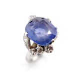 Natural sapphire and diamond set Art Nouveau ring