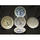 Five various antique Chinese blue & white dishes