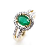 Emerald and diamond set 14ct gold ring