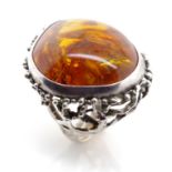 Antique amber set silver ring