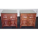 Pair of Chinese hardwood bedside cabinets