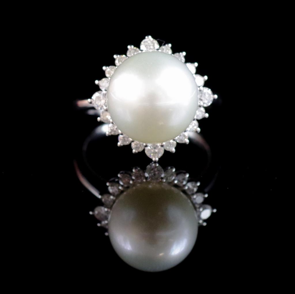 South sea pearl and diamond halo ring
