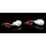 Baroque pearl and coral earrings