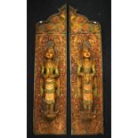 Two section Thai carved wood screen
