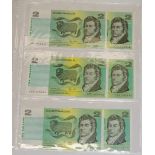 Six Australian $2 paper notes