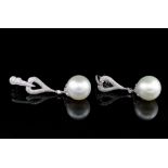Diamond and pearl set 18ct white gold earrings