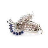 Diamond, sapphire and 18ct white gold brooch