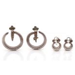 Two pairs of Central Asian tribal silver earrings