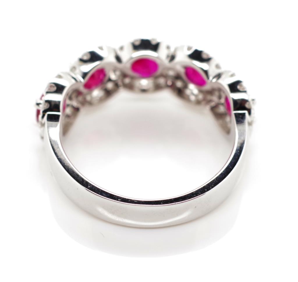 Five stone ruby and diamond halo ring - Image 3 of 3